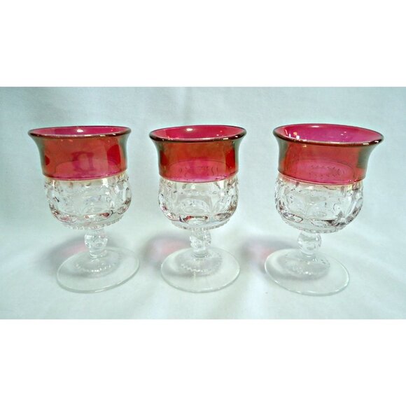 6 Kings Crown Liquor Glasses Goblets Tiffin Thumbprint Drinking Glass Ruby Flash - Picture 2 of 5